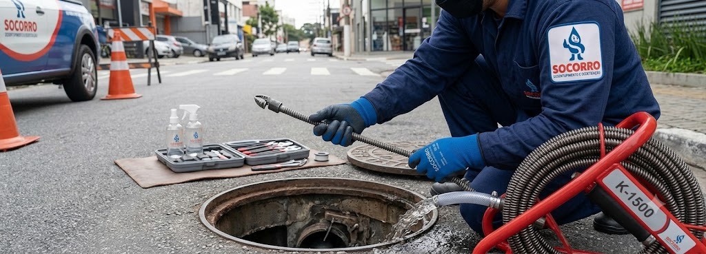 Profissional realizando Desentupidora de Rede de Esgotos em Balneário Camboriú