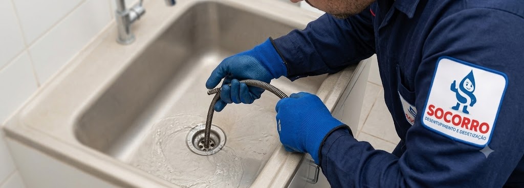 Profissional realizando Desentupimento de Esgoto, Pias, Ralos e Vasos Sanitários em Balneário Camboriú