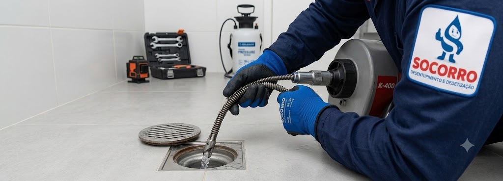 Profissional realizando Desentupimento de Ralos em Balneário Camboriú