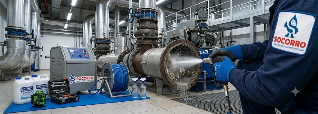Profissional realizando Desentupimento, Hidrojateamento e Manutenção Preventiva Industrial em Balneário Camboriú
