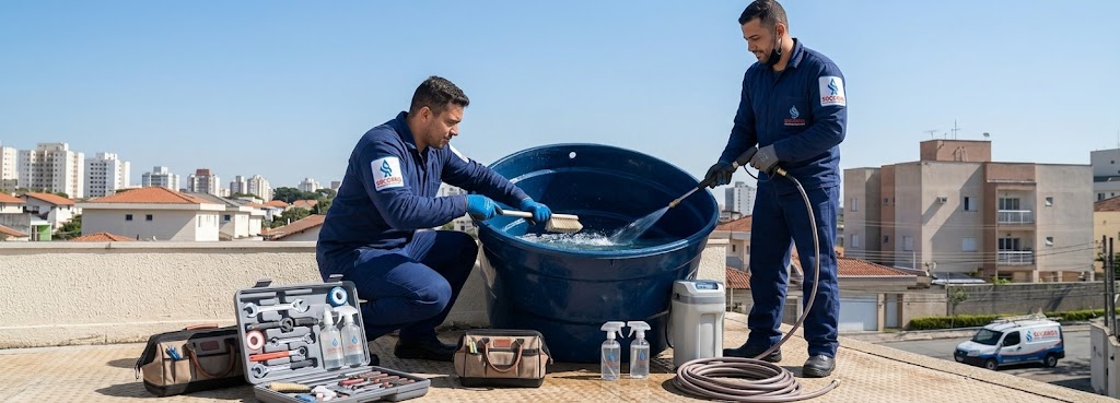 Profissional realizando Limpeza e Higienização de Caixas D'água em Balneário Camboriú